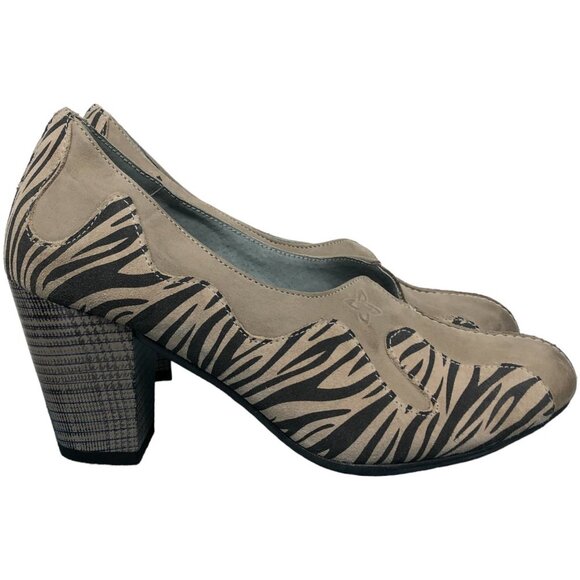 Maciejka Beige Zebra Print Block Heel Round Toe Shoes size 6 (EU 36) - Picture 1 of 16